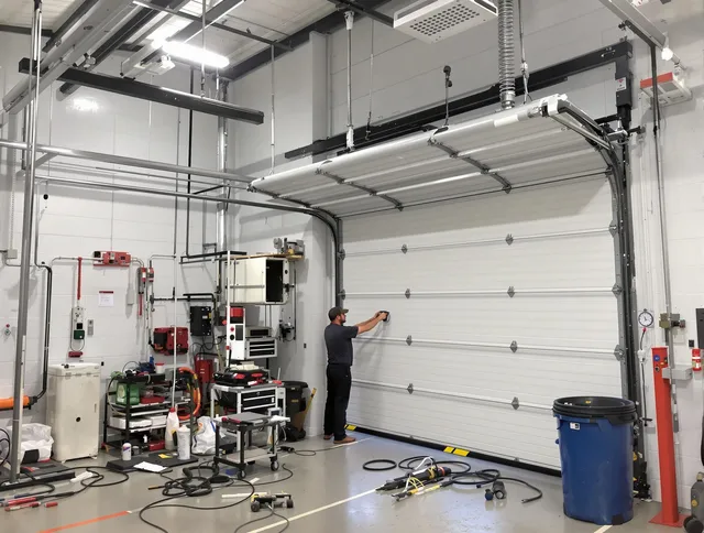 Pataskala Garage Door Repair certified technician performing commercial door repair at a Pataskala business facility