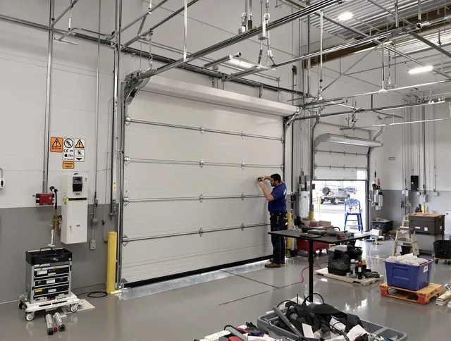 Commercial garage door repair being performed by Pataskala Garage Door Repair expert in Pataskala