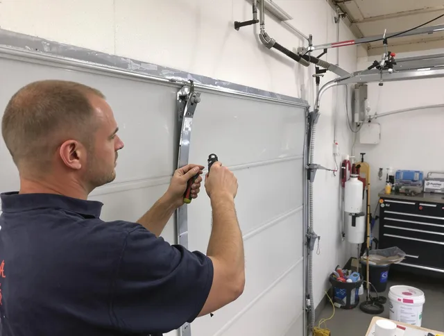 Before and after garage door dent repair by Pataskala Garage Door Repair in Pataskala